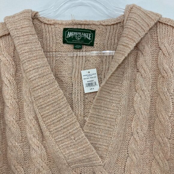 New American Eagle size Small Mauve Tan Cable Knit Hooded Oversized Sweater - Picture 3 of 10
